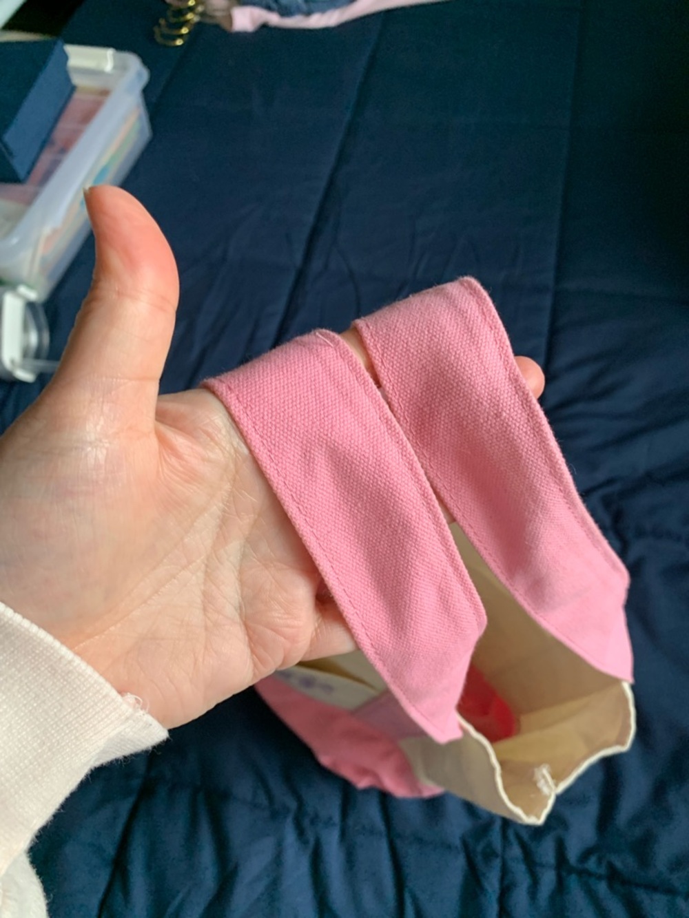 Trader Joe's Pink and Cream Canvas Mini Tote - Picture 3 of 4